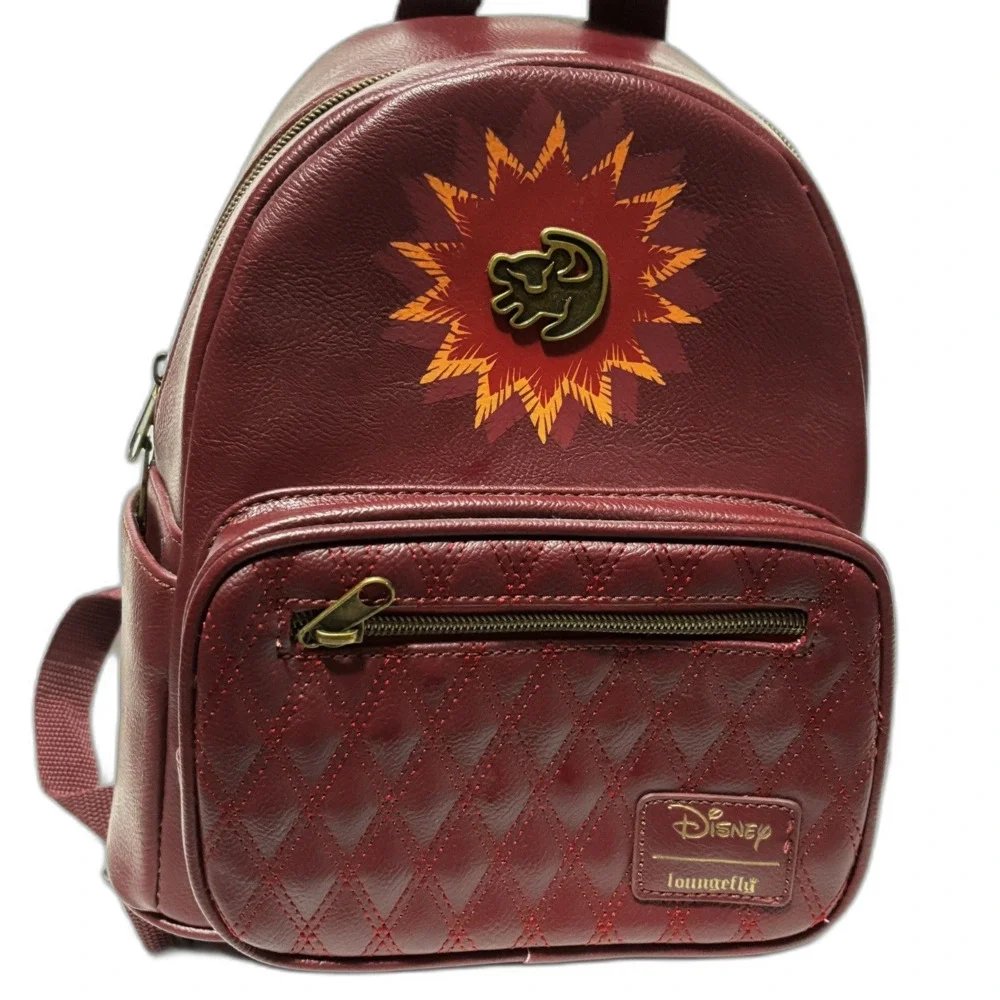 Disney Loungefly Lion King Simba Maroon Faux Leather Quilted Mini Backpack